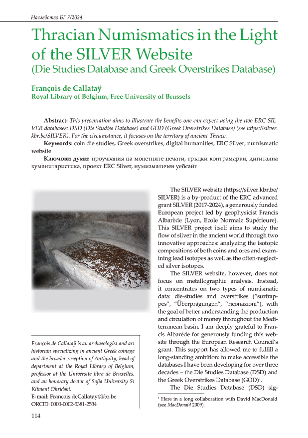 Thracian numismatics in the light of the SILVER Website (Die Studies Database and Greek Overstrikes Database)